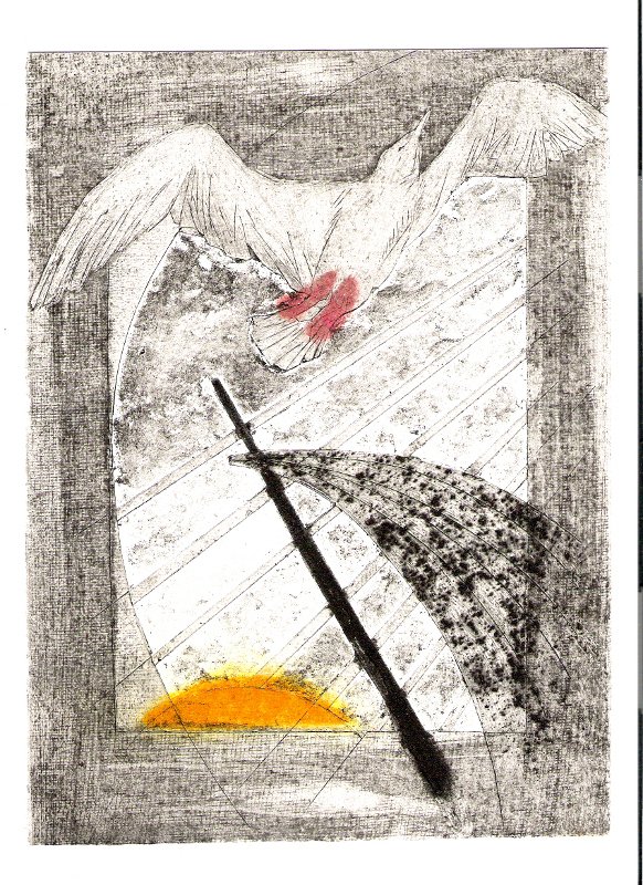 Le passage de la mort à la vie, un nouveau souffle. © Isaure de Larminat Gravure, 19x23cm. 